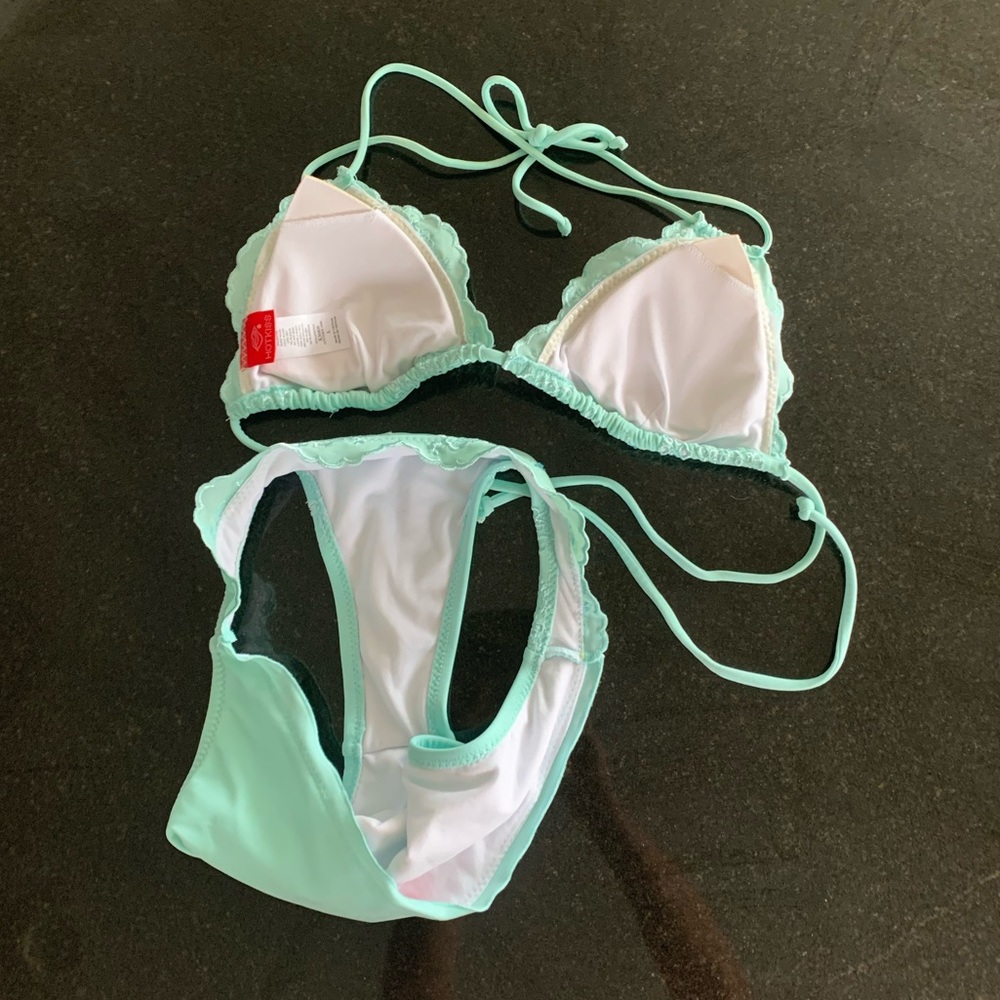 Vintage Hot Kiss tiffany blue beaded bikini set - Picture 4 of 8